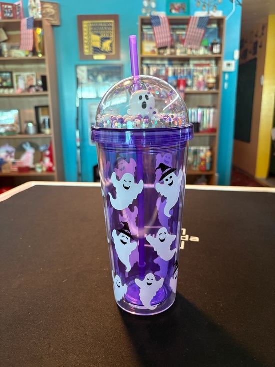 Other - Purple Ghost Double-Wall Tumbler with Straw - Halloween Party Cup